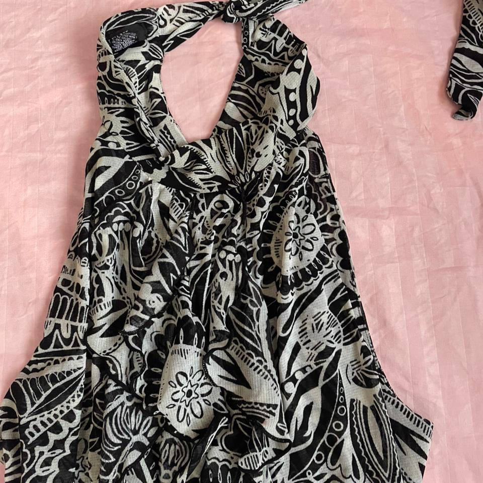 Black and White Printed Halter Neck Top