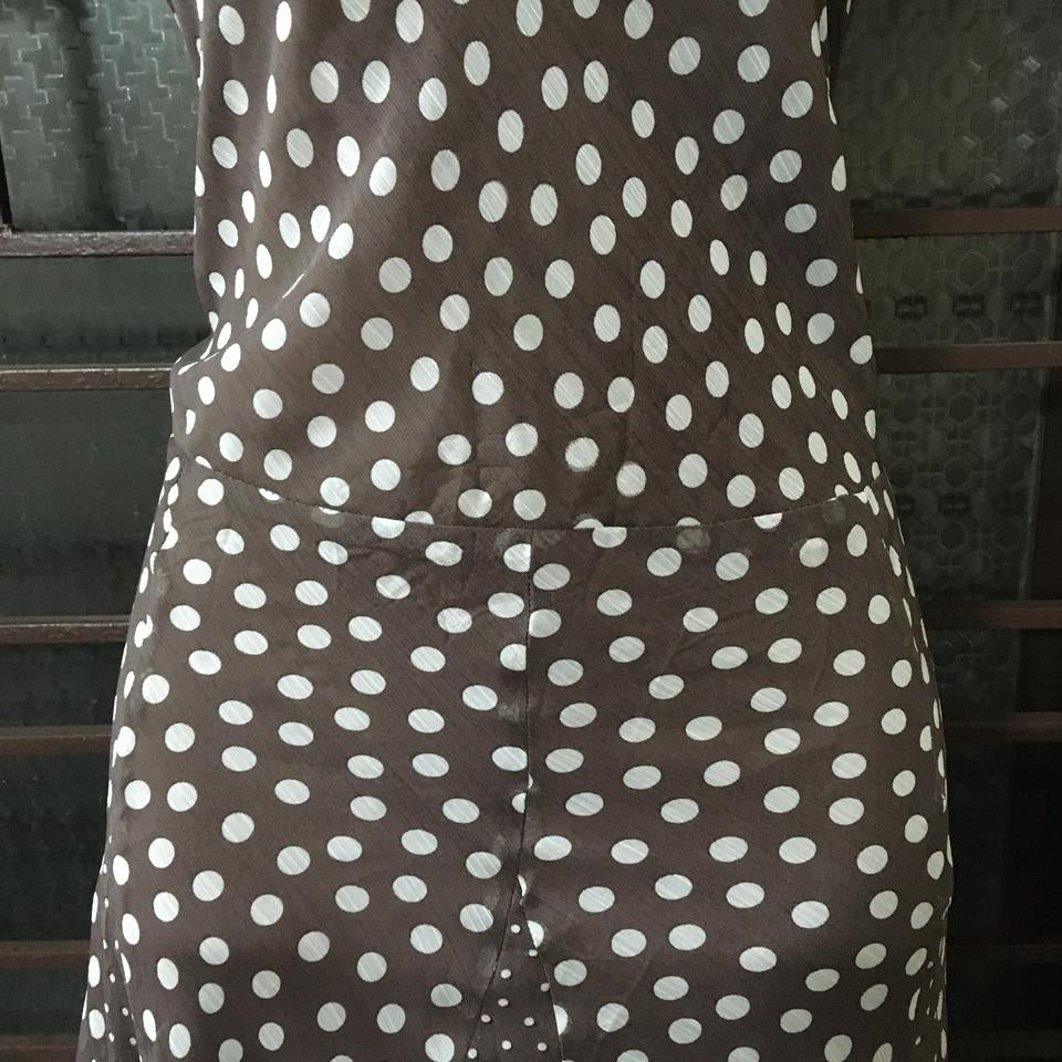 Brown Sleeveless Polka-Dot Dress