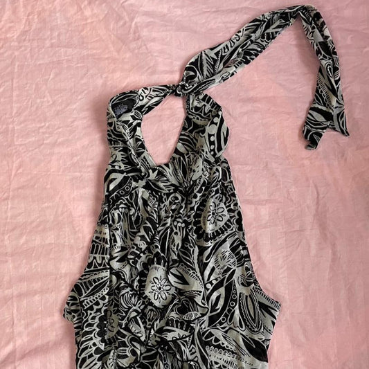 Black and White Printed Halter Neck Top