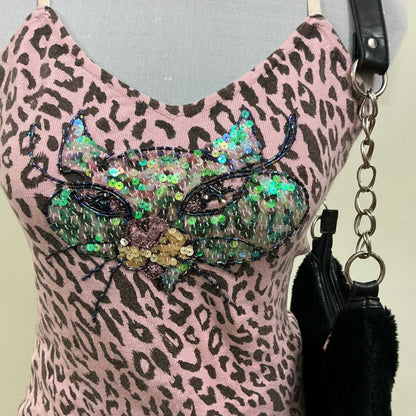 Y2k pink leopard top