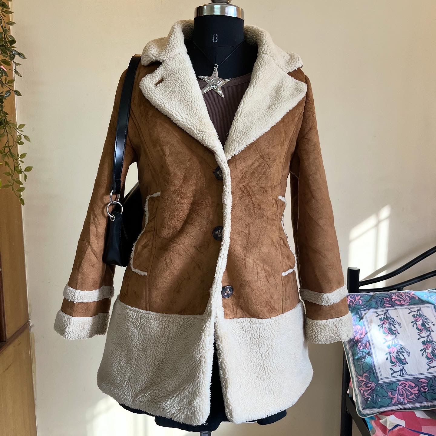 Zara Brown Suede Fur Coat