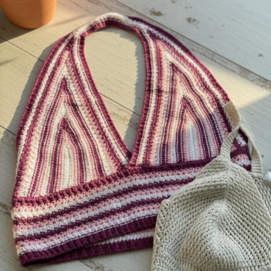 Pink Halter Neck Crochet Top
