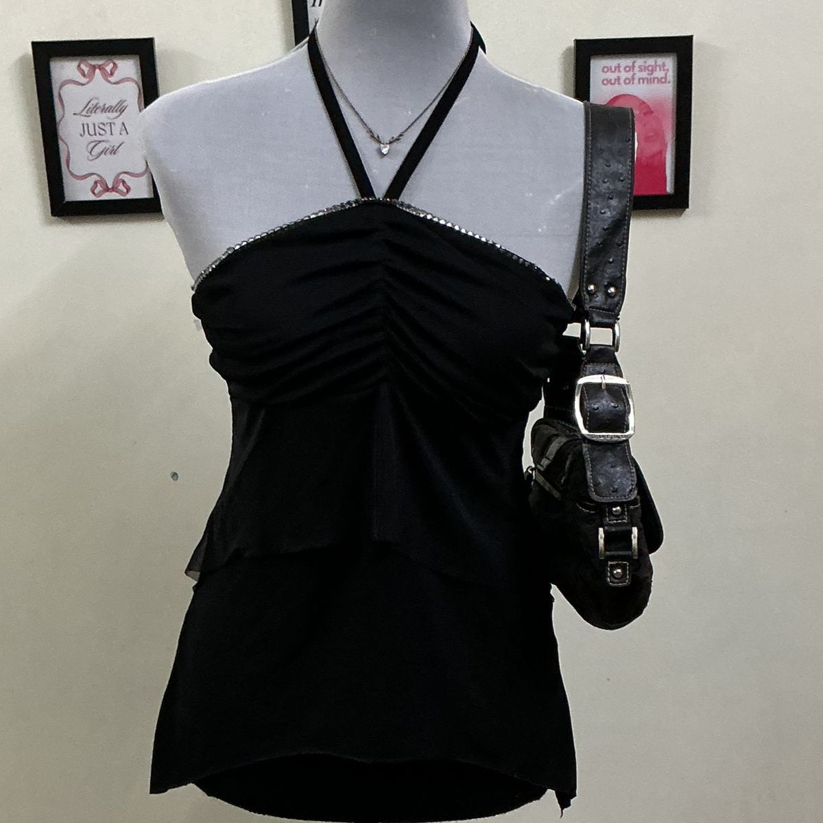 Black Halter Neck Y2K Top