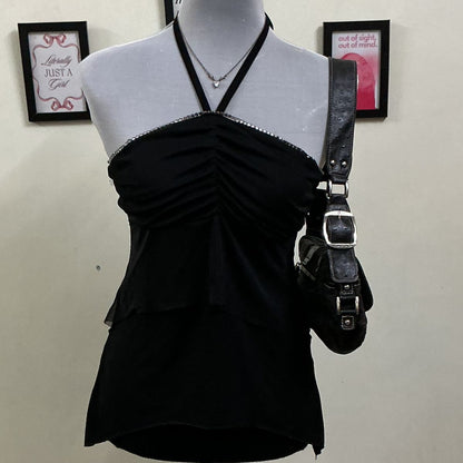 Black Halter Neck Y2K Top