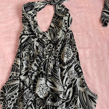 Black and White Printed Halter Neck Top