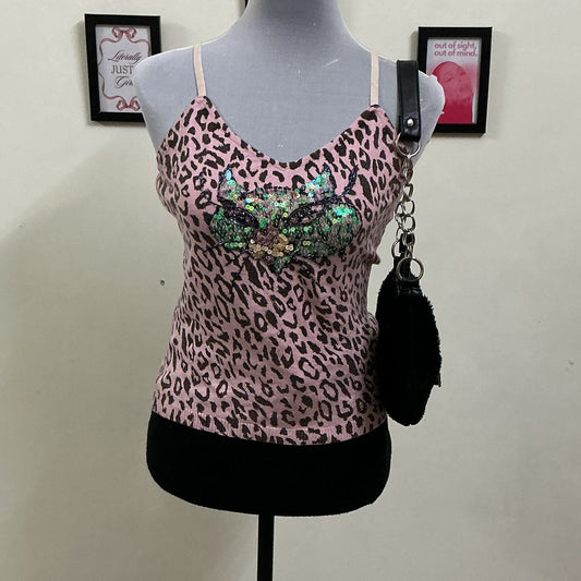 Y2k pink leopard top
