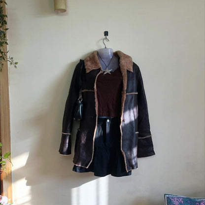 Brown Leather Jacket with Fur