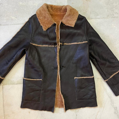 Brown Leather Jacket with Fur