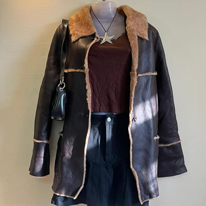 Brown Leather Jacket with Fur
