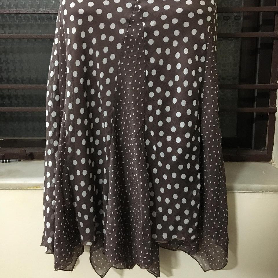 Brown Sleeveless Polka-Dot Dress