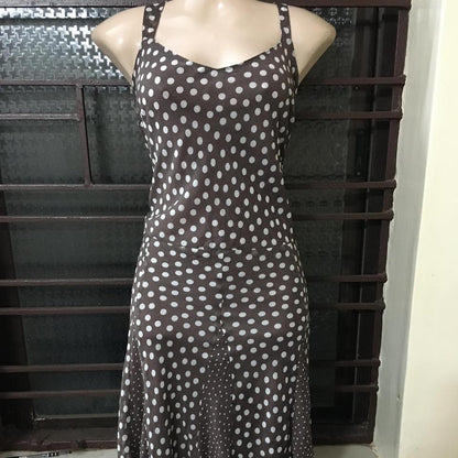 Brown Sleeveless Polka-Dot Dress