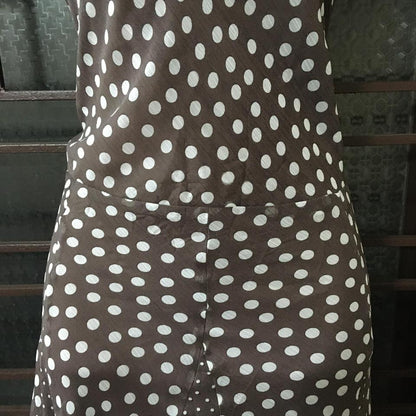 Brown Sleeveless Polka-Dot Dress