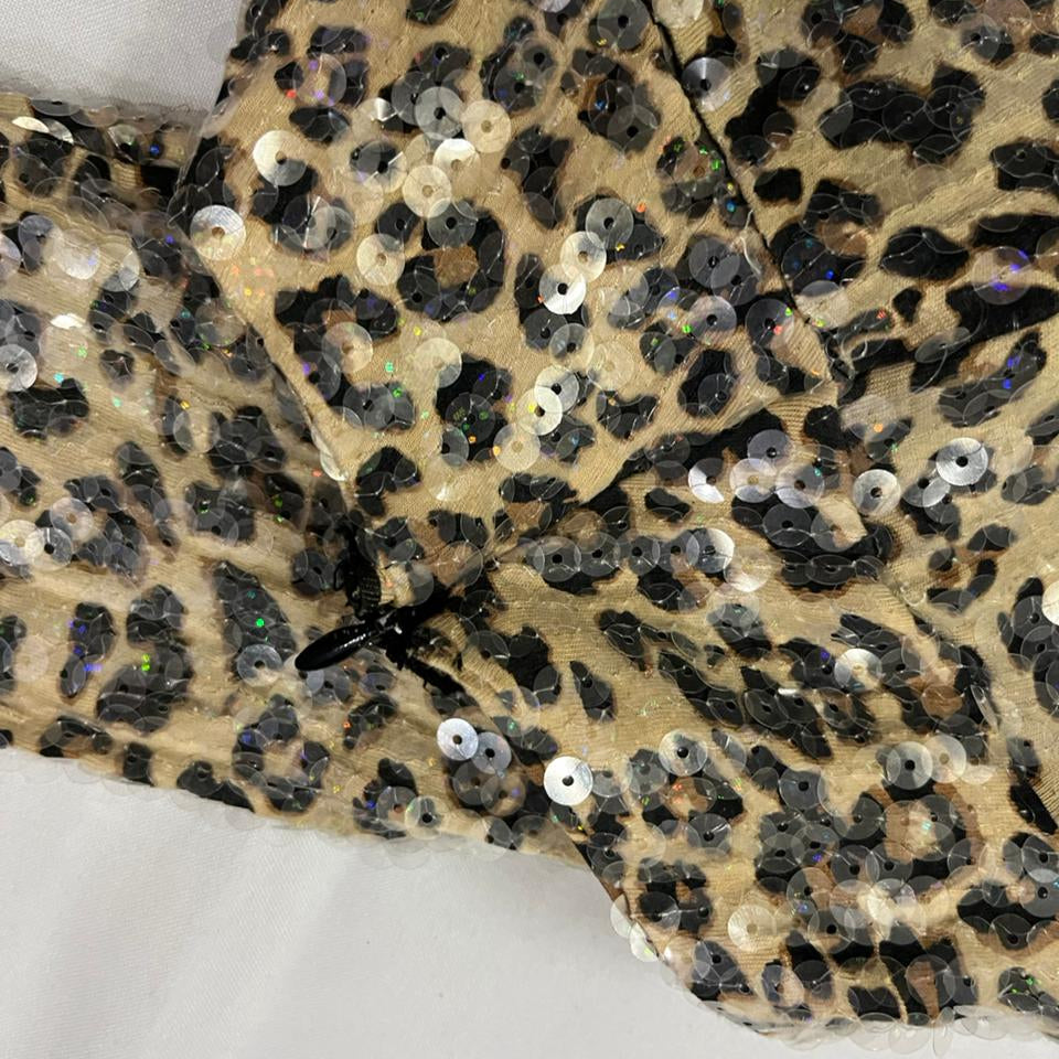 Leopard Print Zip Up Sequinned Top