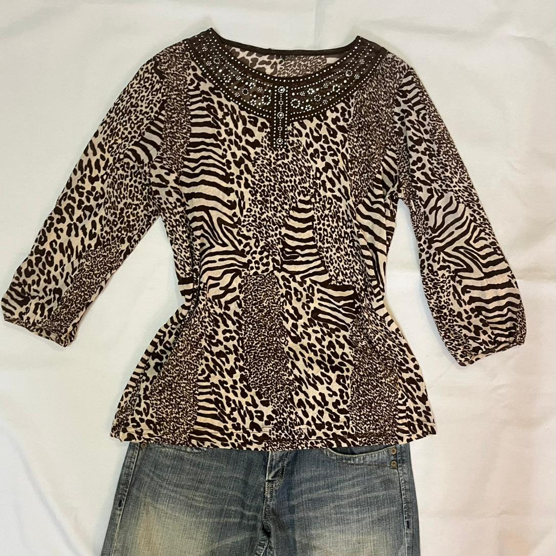Leopard Print Embellished Top