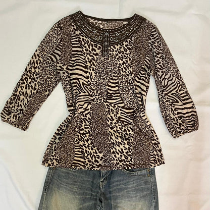 Leopard Print Embellished Top