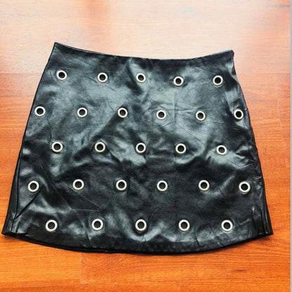 Leather Skirt with Eyelet Details