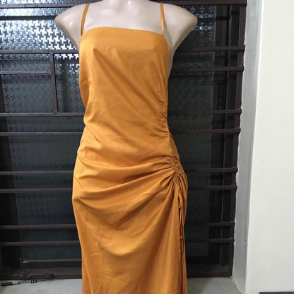 Mustard Yellow Satin Slip Dress