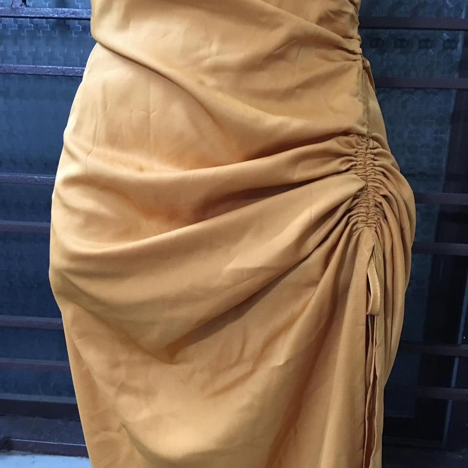 Mustard Yellow Satin Slip Dress