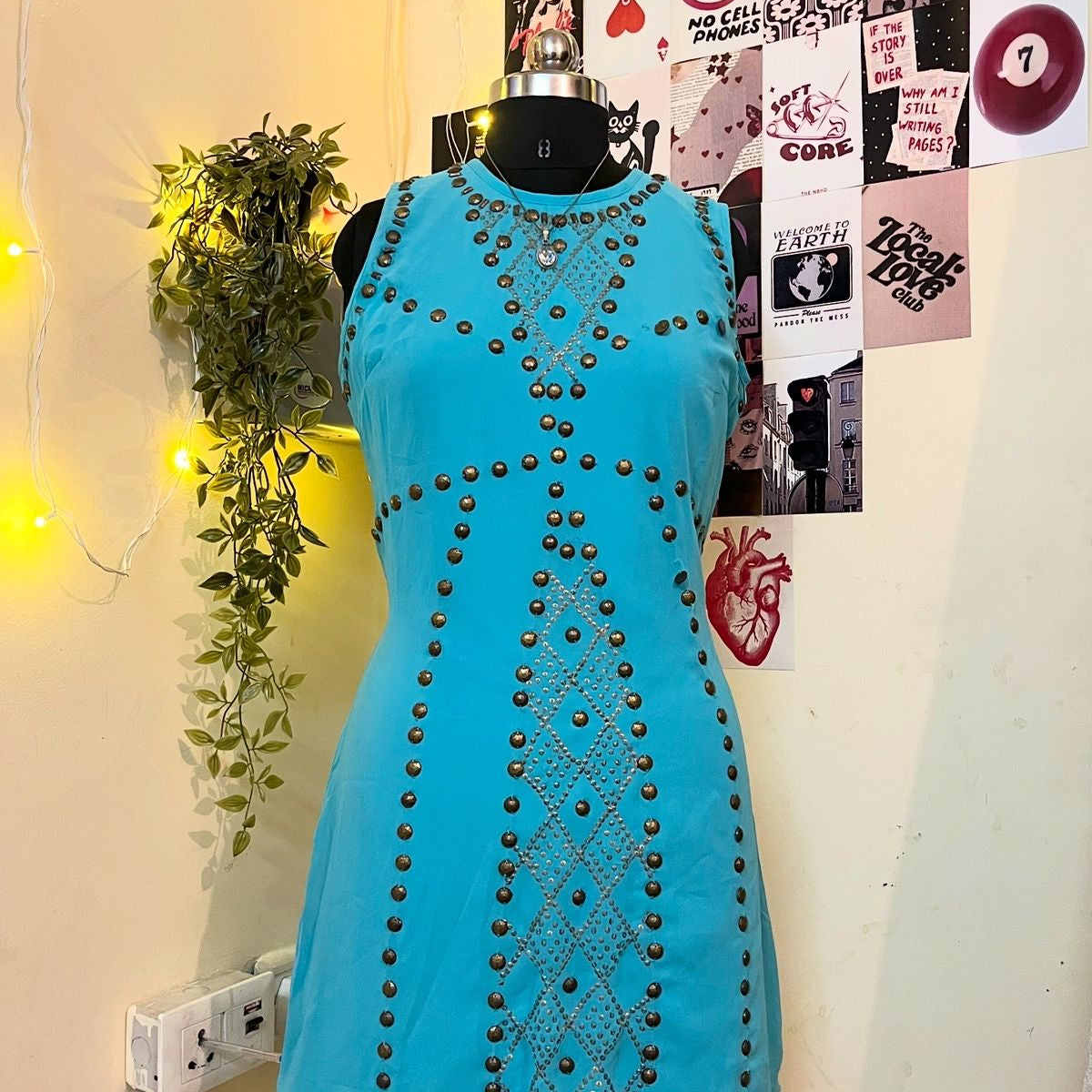 Teal Blue Studded y2k Dress