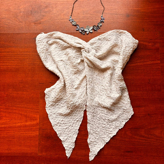 White Crinkle Detail Knotted Tube Top