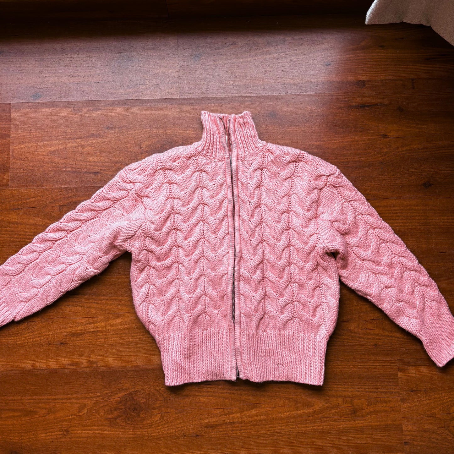 Baby Pink Cable Knit Zip Up