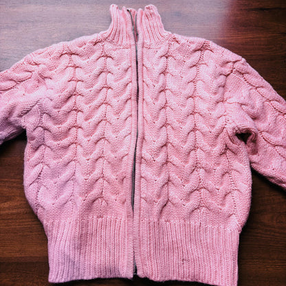 Baby Pink Cable Knit Zip Up