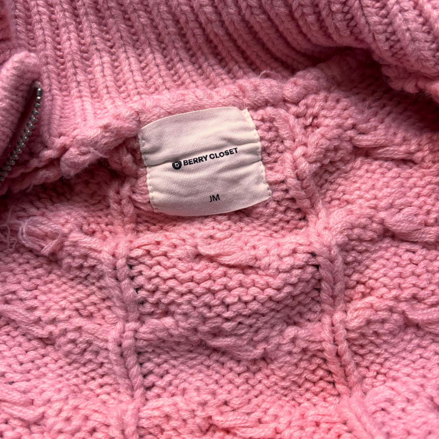Baby Pink Cable Knit Zip Up