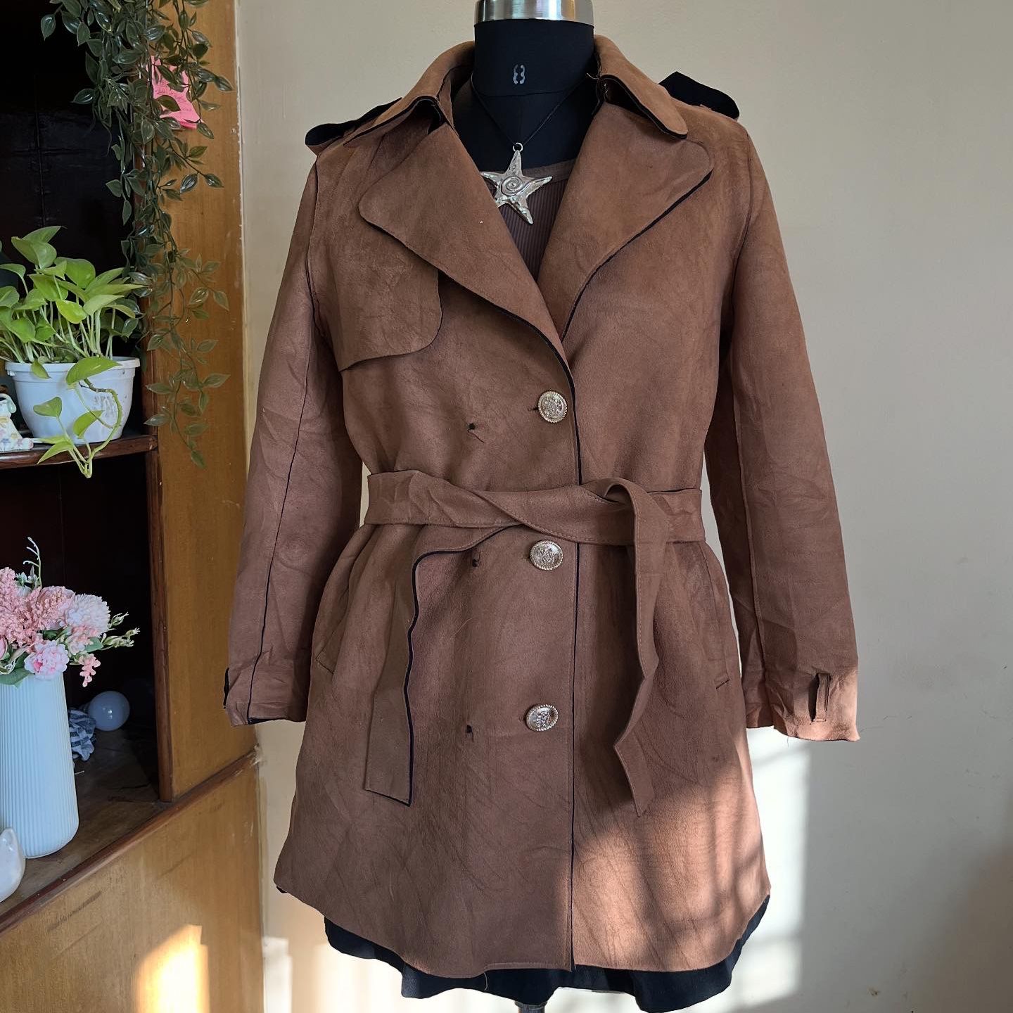 Brown Suede Trench Coat