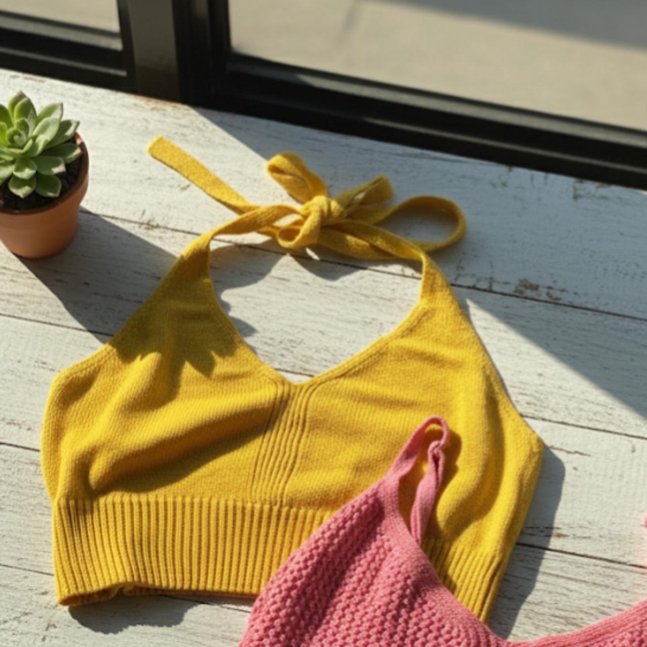 H&M Yellow Knit Halterneck Top
