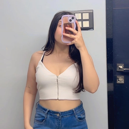 Zara White Zipper Top