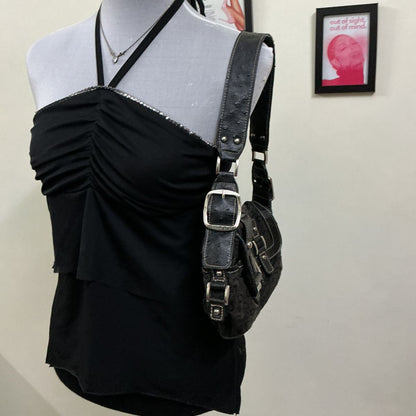 Black Halter Neck Y2K Top