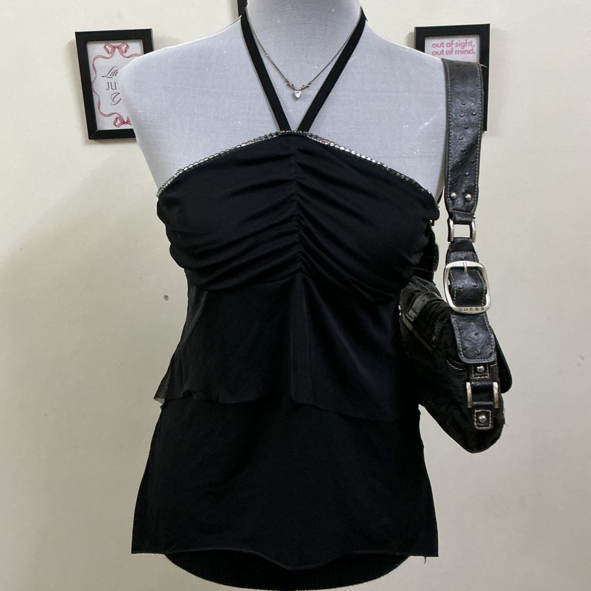 Black Halter Neck Y2K Top