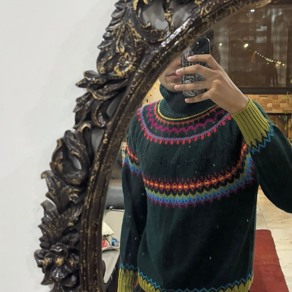 Vtg 80s Fair Isle Turtleneck Sweater