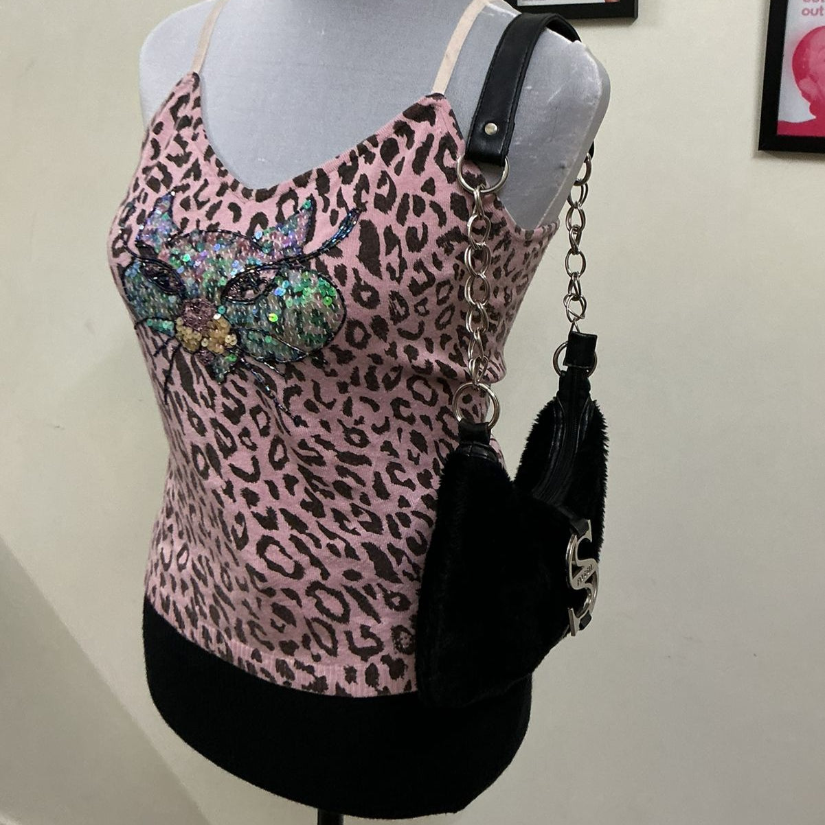 Y2k pink leopard top