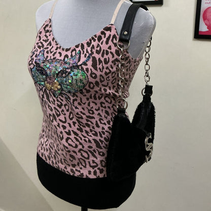 Y2k pink leopard top
