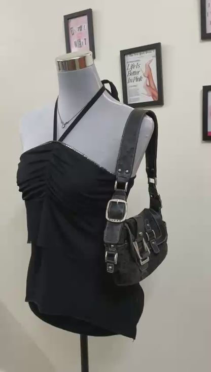 Black Halter Neck Y2K Top